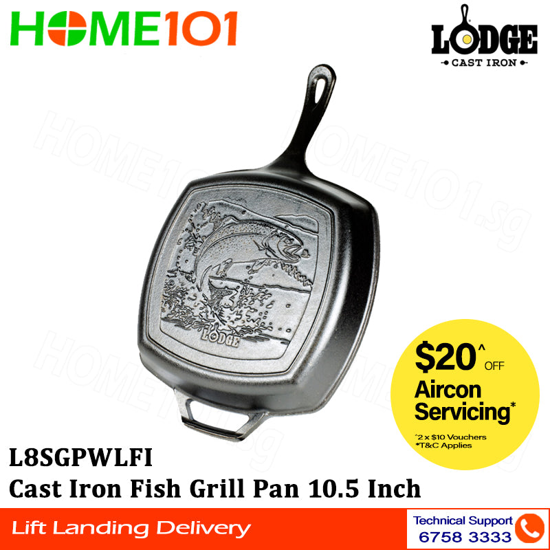 Lodge Cast Iron Fish Square Grill Pan 10.5 Inch L8SGPWLFI