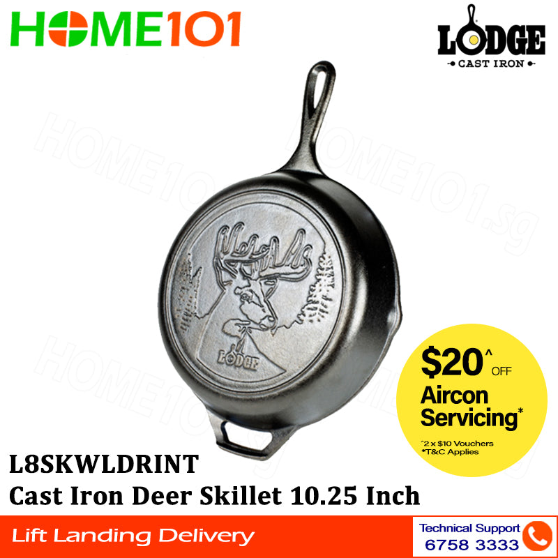 Lodge Cast Iron Deer Skillet 10.25 Inch L8SKWLDRINT || L8SKWLDR