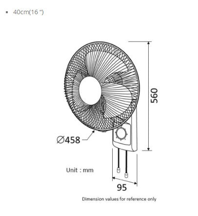 KDK Wall Fan 40cm W/Metal Blade M40CS