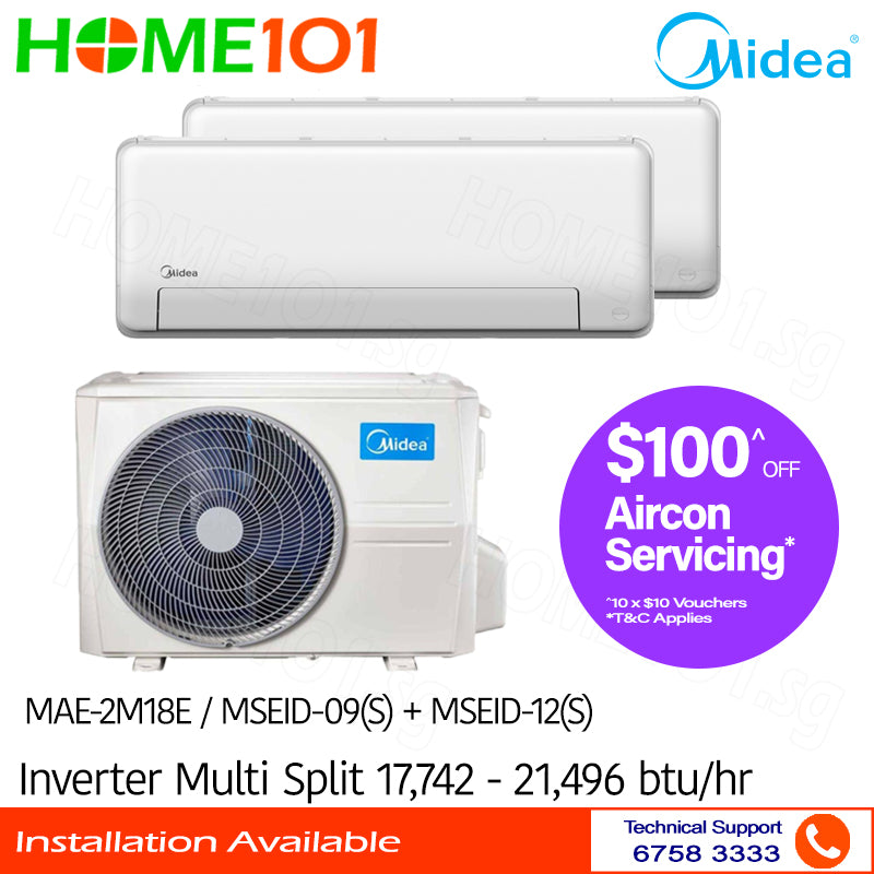 Midea Inverter Multi-Split AirCon MAE-2M18E/MSEID-09 + MSEID-12