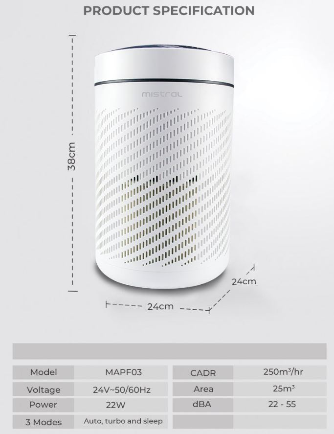 Mistral Air Purifier with HEPA FIlter MAPF03