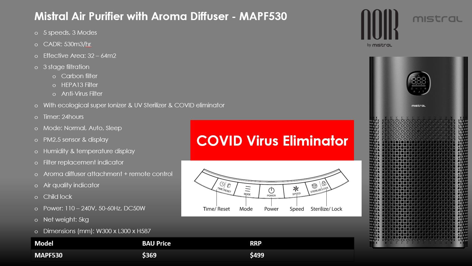 Mistral Air Purifier with Remote MAPF530