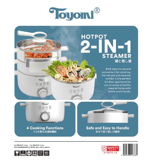 Toyomi 2-in-1 Combo Steamer & Hotpot 4.0L MC 686SS