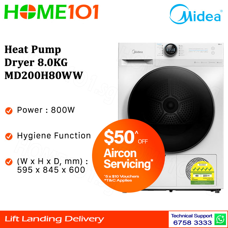 Midea Heat Pump Dryer 8.0KG MD200H80WW & MD200H80T