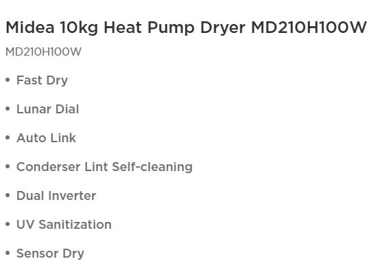 Midea Heat Pump Dryer 10KG MD210H100W