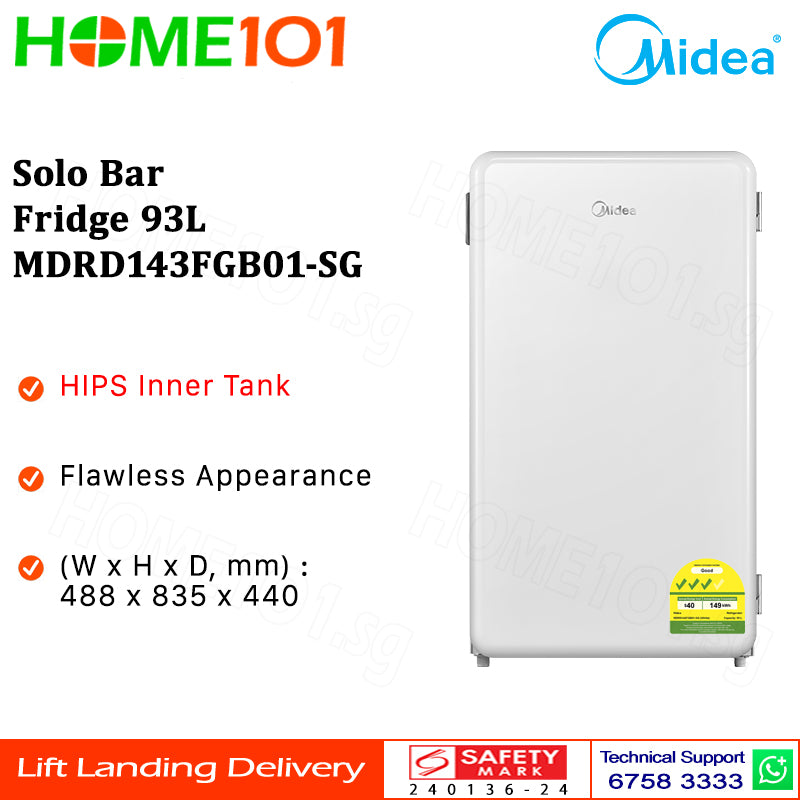 Midea Solo Bar Fridge 93L MDRD143FGB01-SG