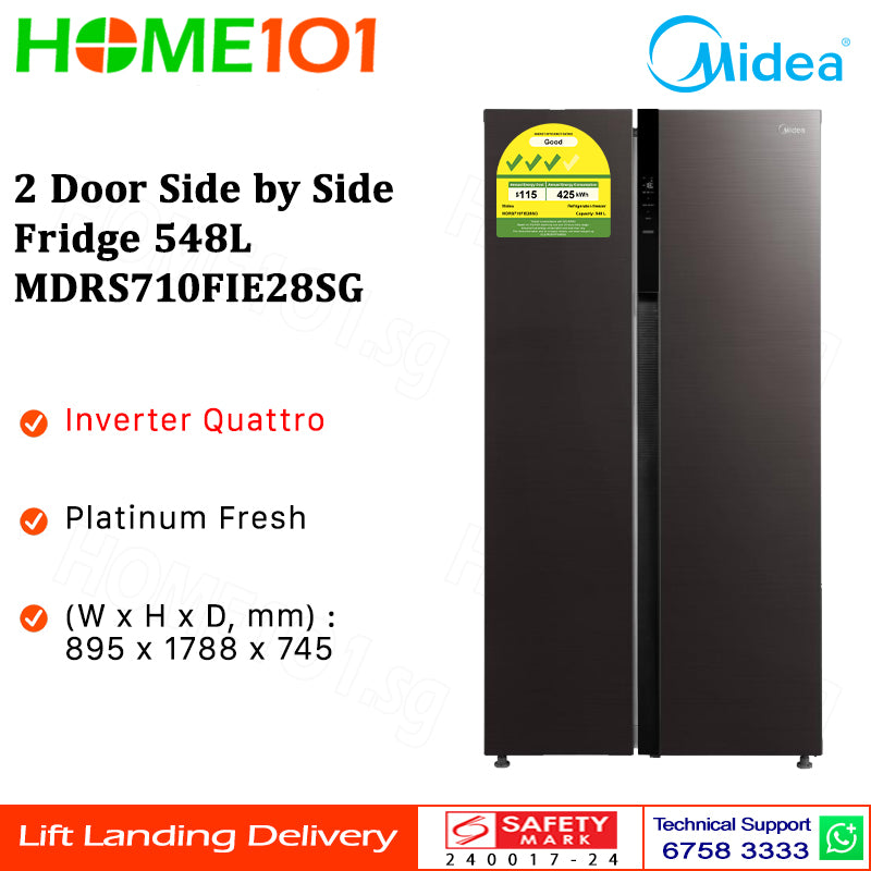 Midea 2 Door Side by Side Fridge 548L MDRS710FIE28SG