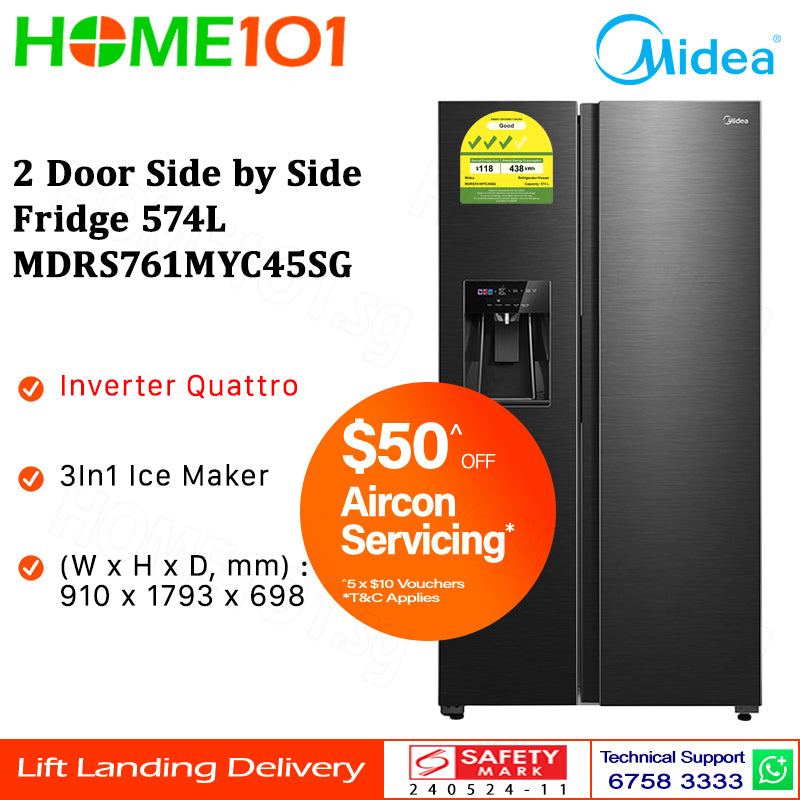 PRE-ORDER (ETA MID AUG) Midea 2 Door Side by Side Fridge 574L MDRS761MYC45SG