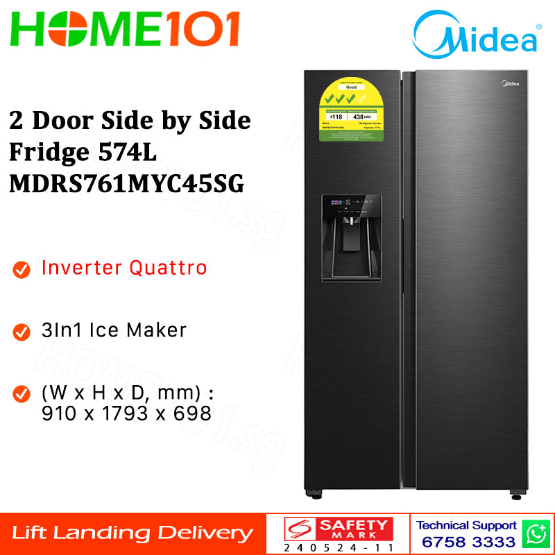 PRE-ORDER (ETA MID AUG) Midea 2 Door Side by Side Fridge 574L MDRS761MYC45SG