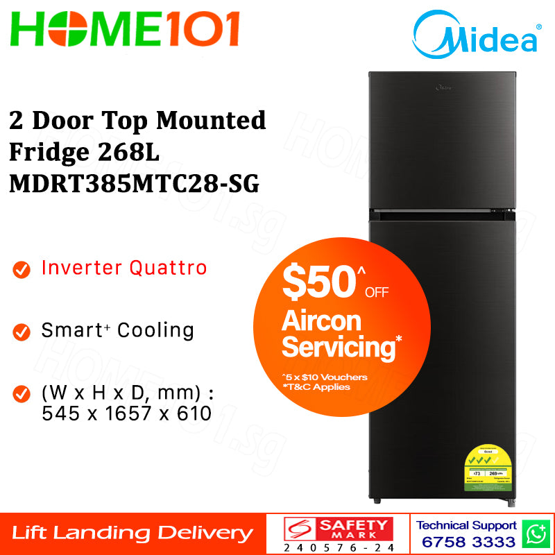 Midea 2 Door Top Mounted Fridge 268L MDRT385MTC28-SG | MDRT385MTC50-SG