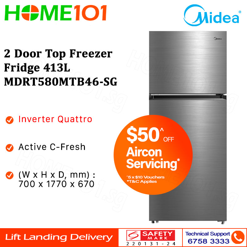 Midea 2 Door Top Freezer Fridge 413L MDRT580MTB || MDRT580MTB46-SG