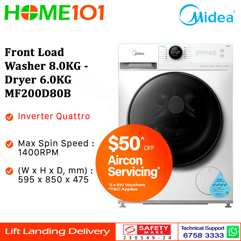 Midea Front Load Washer 8.0KG - Dryer 6.0KG MF200D80B