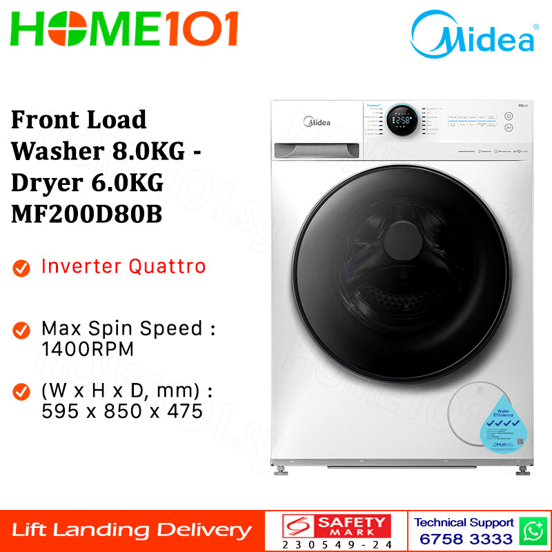 Midea Front Load Washer 8.0KG - Dryer 6.0KG MF200D80B