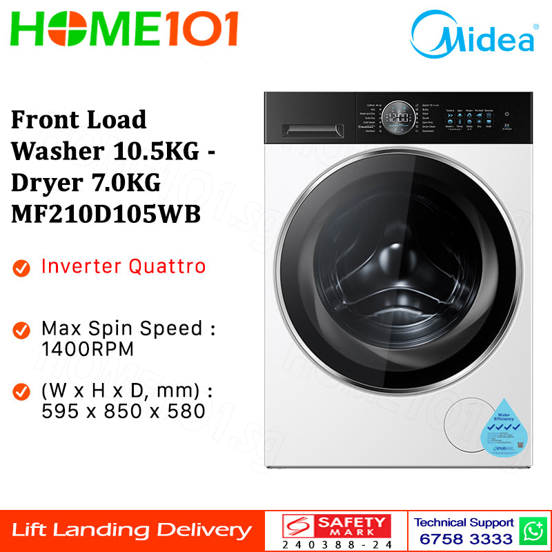 Midea Front Load Washer 10.5KG - Dryer 7.0KG MF210D105WB