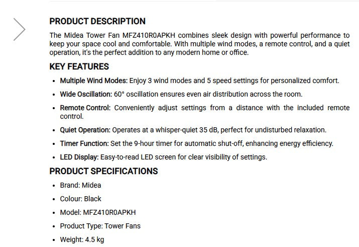 Midea Tower Fan MFZ410R0APKH