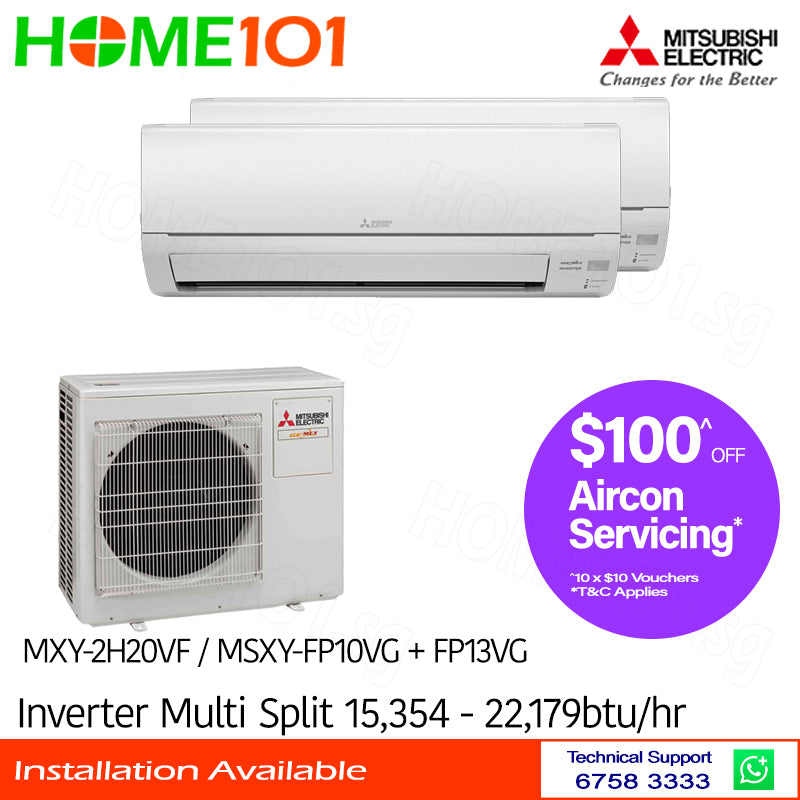 Mitsubishi StarMex Multi-Split AirCon MXY-2H20VF/MSXY-FP10VG + FP13VG - CLIMATE VOUCHER ELIGIBLE