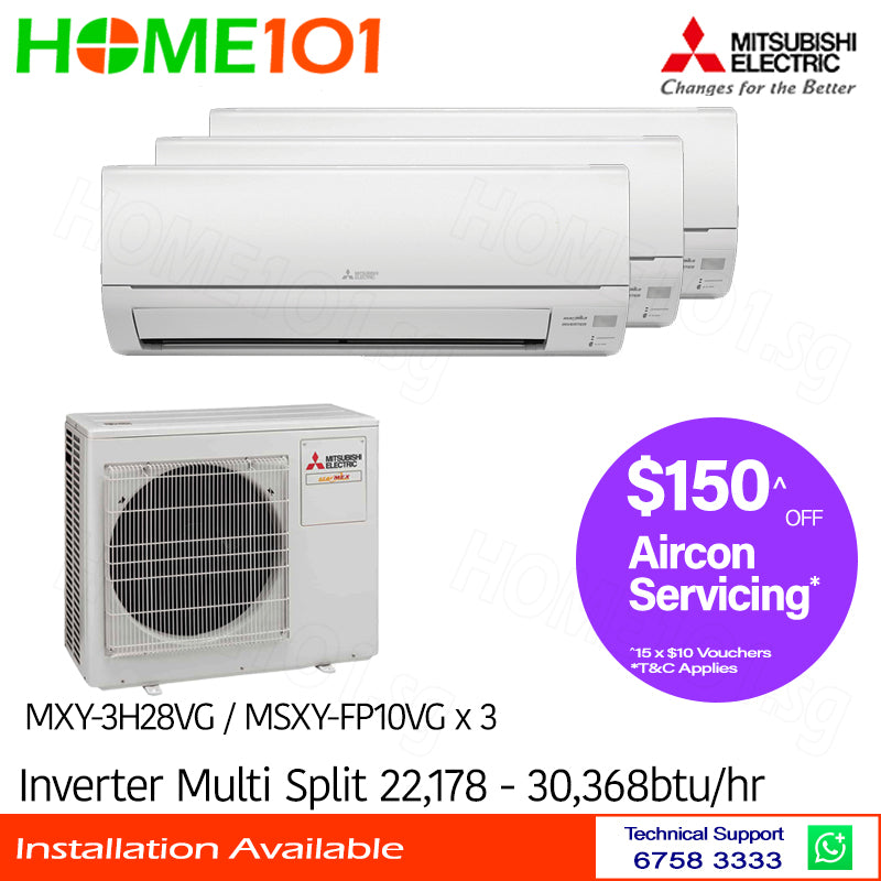 Mitsubishi StarMex Multi-Split AirCon MXY-3H28VG/MSXY-FP10VG x 3 - CLIMATE VOUCHER ELIGIBLE