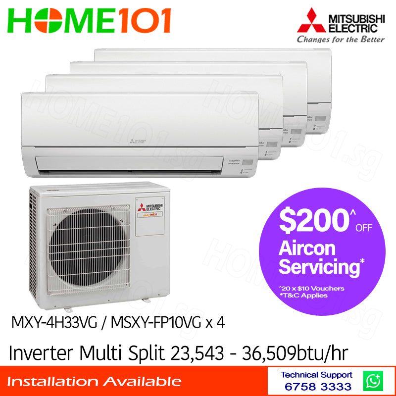 Mitsubishi StarMex Multi-Split AirCon MXY-4H33VG/MSXY-FP10VG x 4 - CLIMATE VOUCHER ELIGIBLE