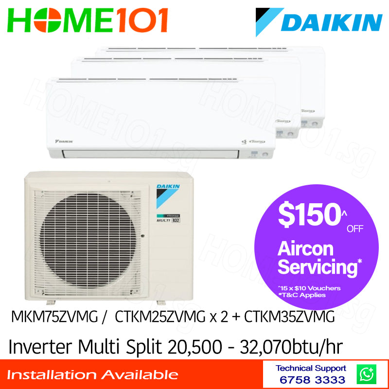 Daikin Inverter Multi-Split AirCon MKM75ZVMG/CTKM25ZVMG x 2 + CTKM35ZVMG - CLIMATE VOUCHER ELIGIBLE
