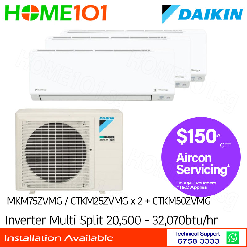 Daikin Inverter Multi-Split AirCon MKM75ZVMG/CTKM25ZVMG x 2 + CTKM50ZVMG - CLIMATE VOUCHER ELIGIBLE