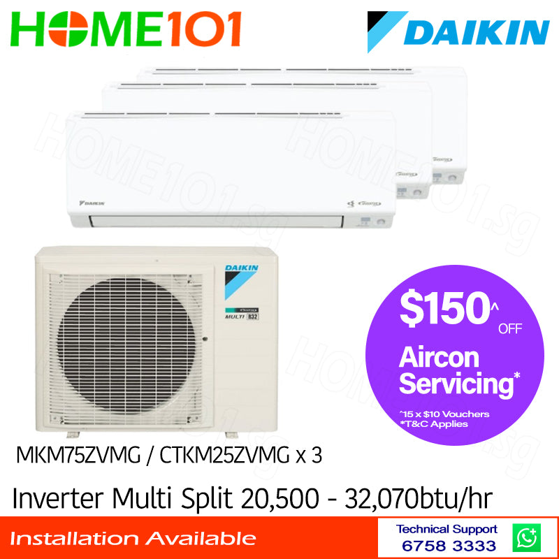 Daikin Inverter Multi-Split AirCon MKM75ZVMG/CTKM25ZVMG x 3 - CLIMATE VOUCHER ELIGIBLE