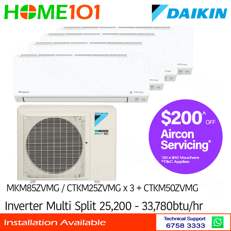Daikin Inverter Multi-Split AirCon MKM85ZVMG/CTKM25ZVMG x 3 + CTKM50ZVMG - CLIMATE VOUCHER ELIGIBLE