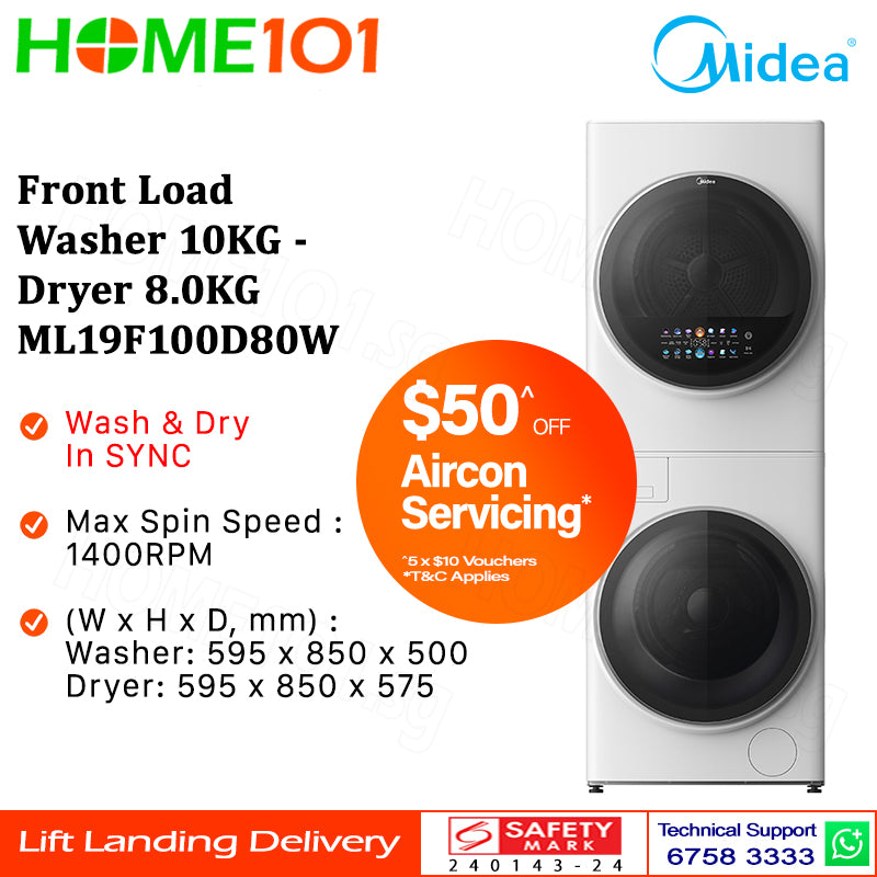 Midea Front Load Washer 10KG - Dryer 8.0KG ML19F100D80W