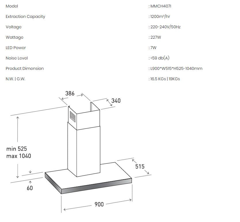 Mayer Chimney Hood 90cm MMCH407I