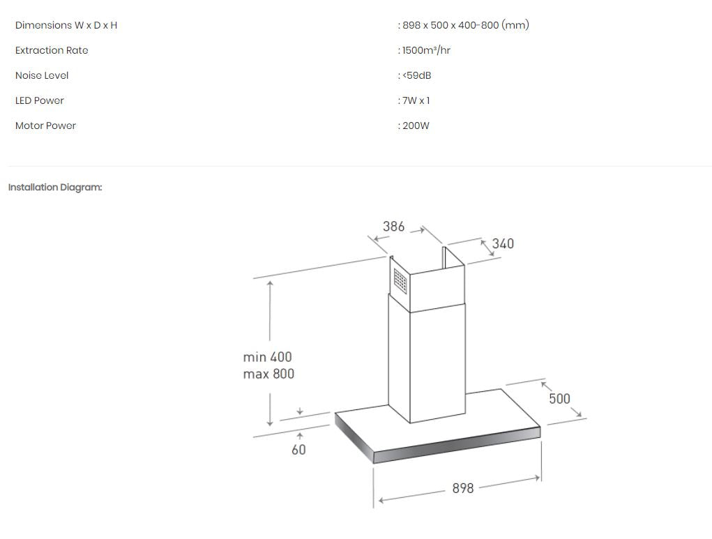 Mayer Chimney Hood with Oil Cup 90cm MMCH905BR / SR