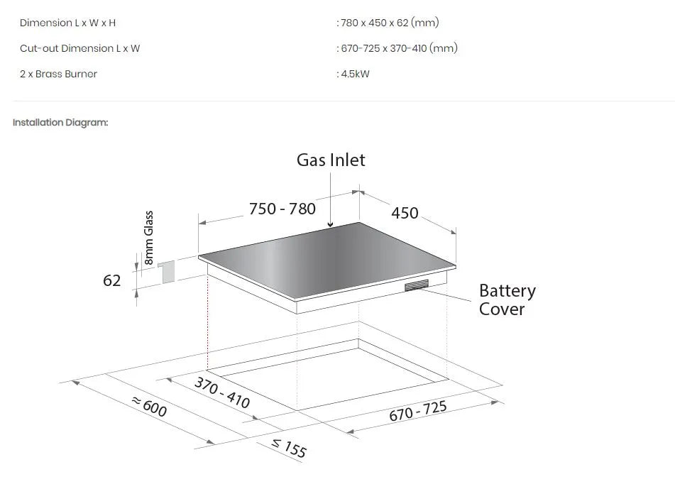 Mayer Glass Hob 2 Burner MMGH772HI - LPG / PUB