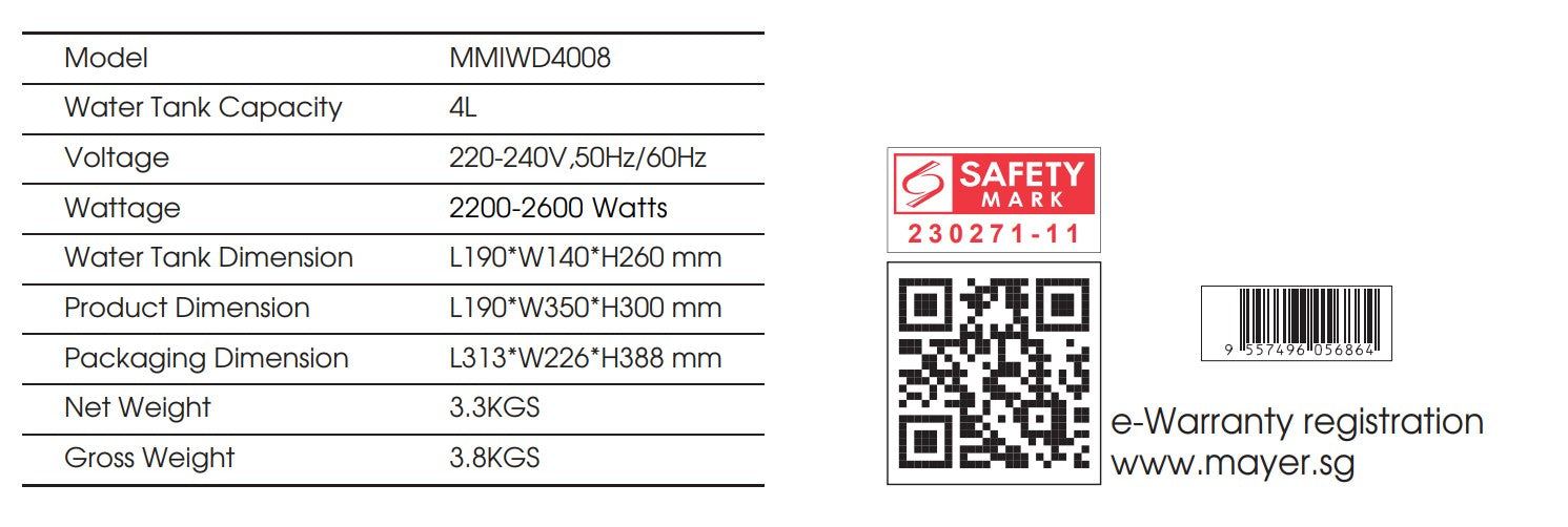 Mayer Instant Heating Water Dispenser with FIlter 4.0L MMIWD4008