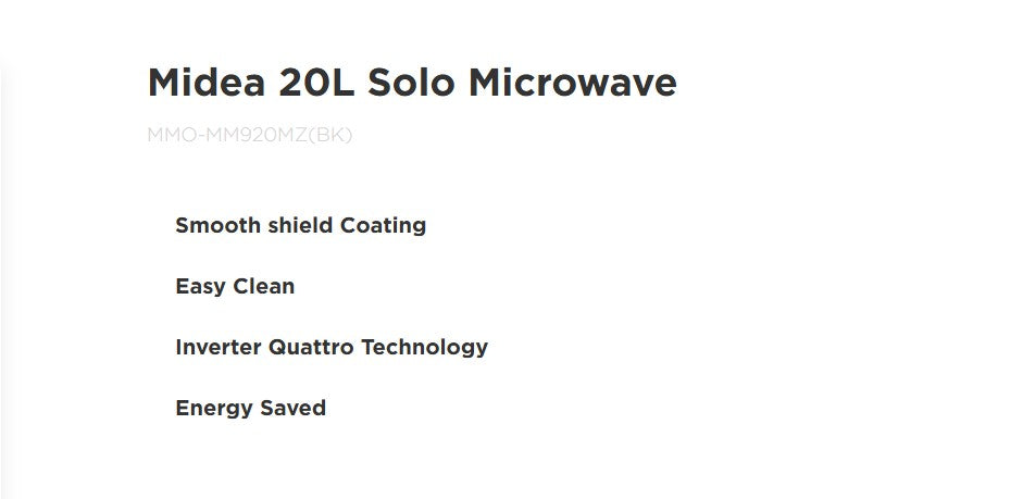 (PRE-ORDER ETA END AUG26) Midea Solo Microwave 20L MMO-MM920MZ