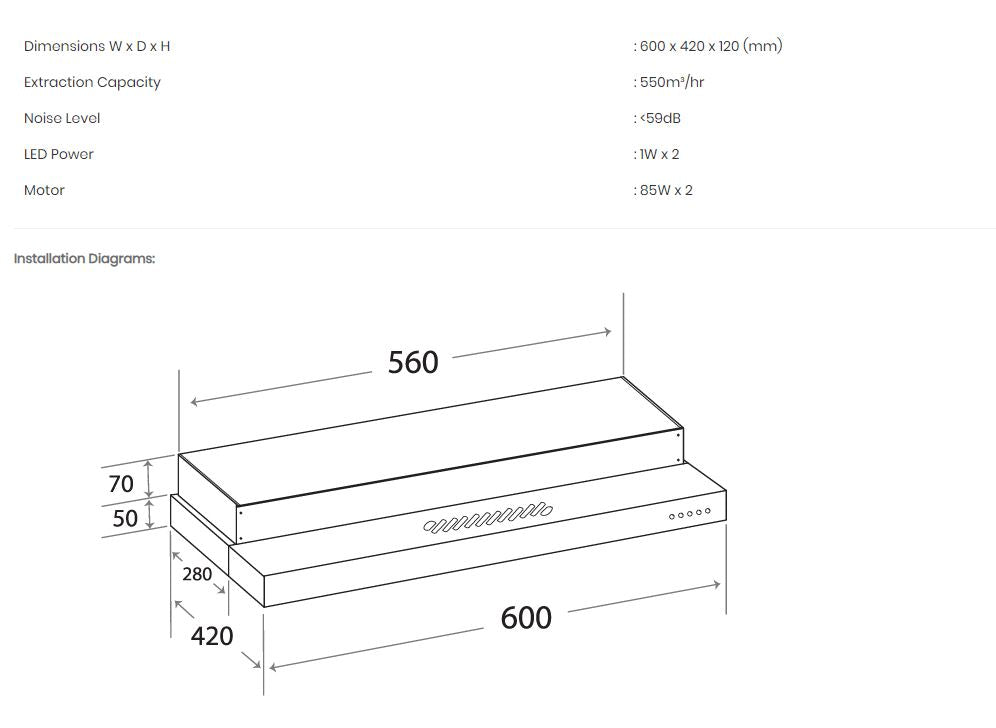 Mayer Semi-Integrated Slimline Hood 60cm MMSI600HS