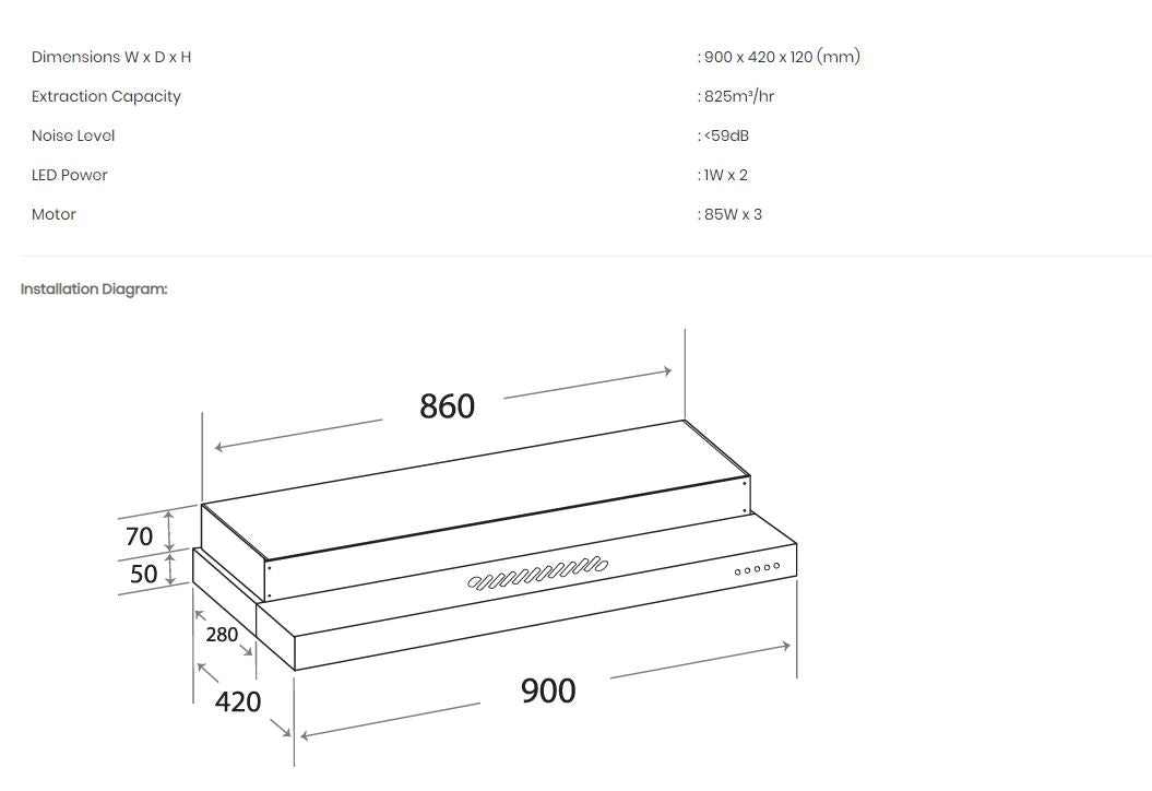 Mayer Semi-Integrated Slimline Hood 90cm MMSI900HS