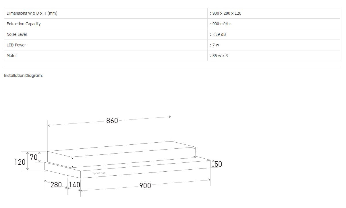 Mayer Semi-Integrated Hood with Oil Cup 90cm MMSI903OT