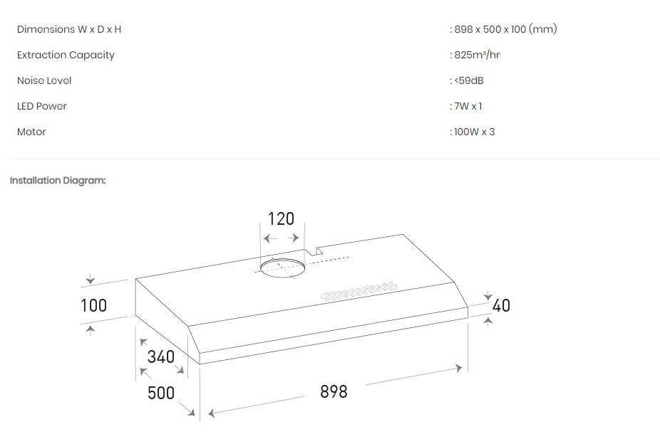 Mayer Slimline Hood 90cm MMSL902BE