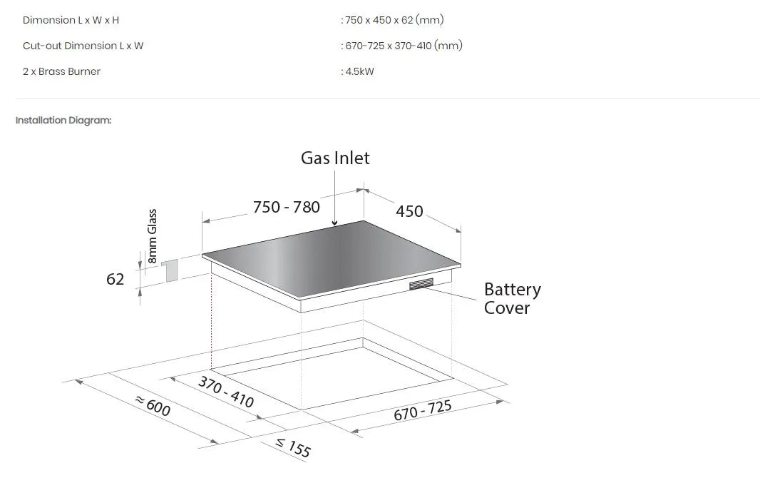 Mayer Stainless Steel Hob 2 Burner MMSS772HI - LPG / PUB