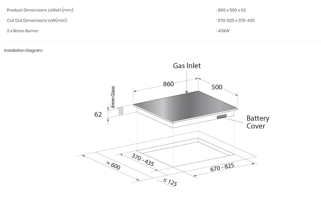 Mayer Stainless Steel Hob 2 Burner MMSS882HI - LPG / PUB