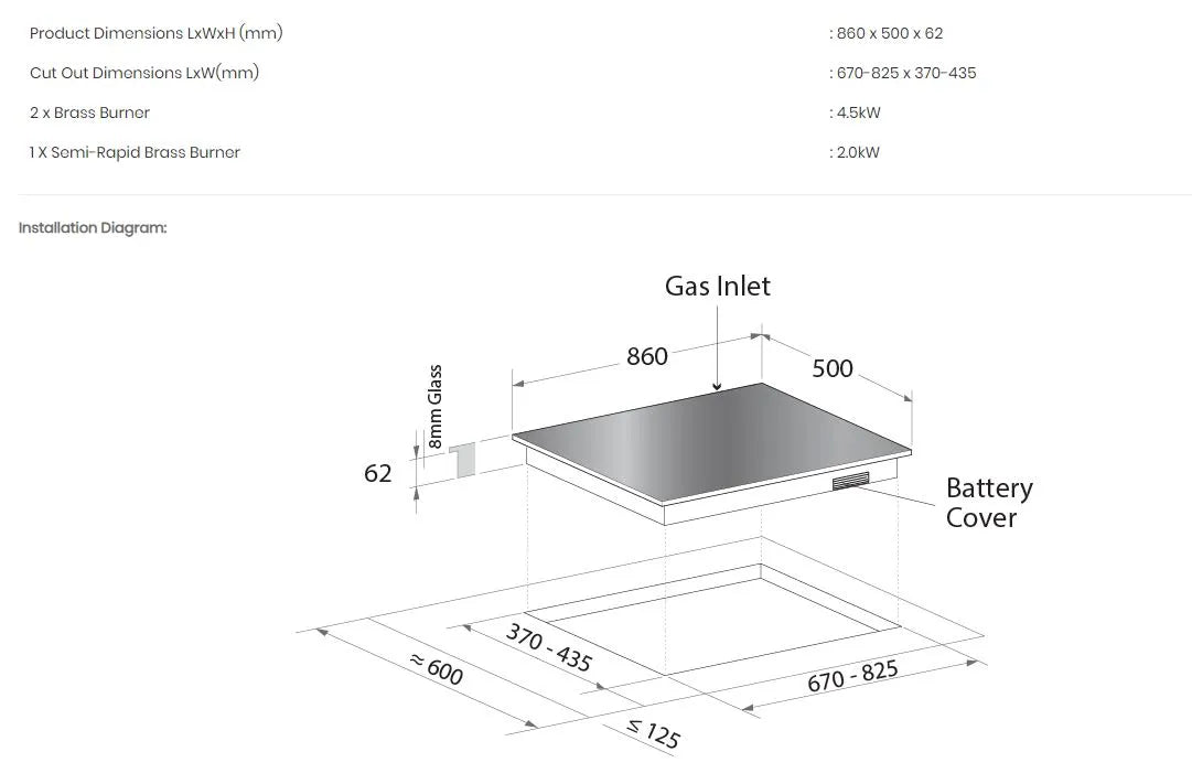 Mayer Stainless Steel Hob 3 Burner MMSS883HI - LPG / PUB