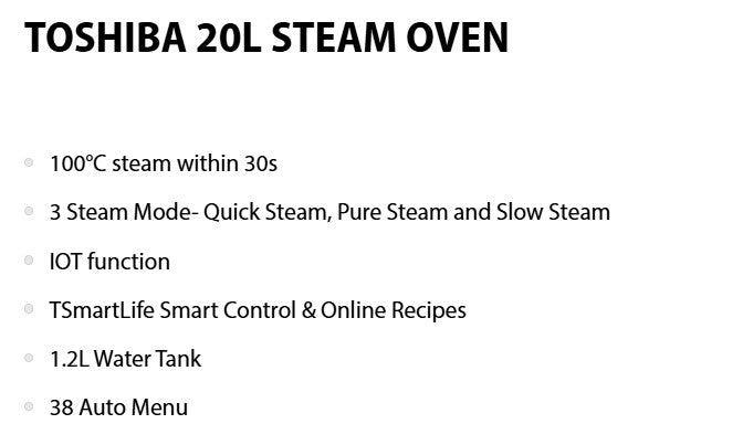 Toshiba Steam Oven 20L MS3-STQ20SE (BK) | MS3-STQ20SE (WH)