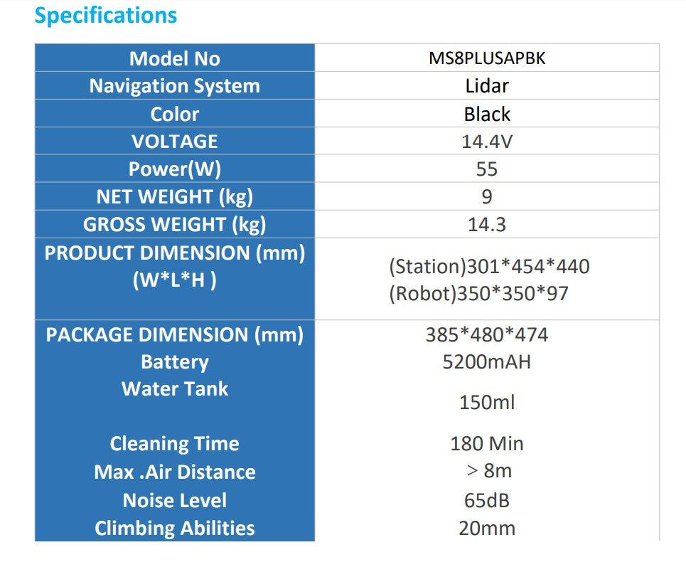 Midea Robot Vacuum Cleaner MS8PLUSAPBK