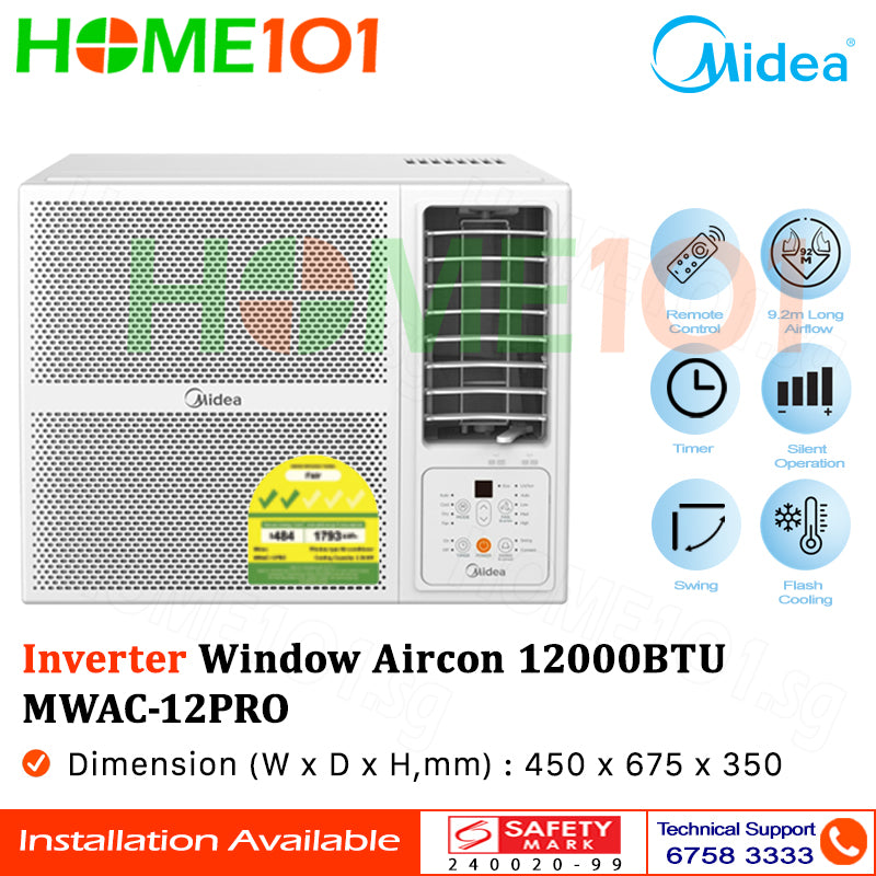 Midea Inverter Window AirCon with Remote 12000BTU MWAC-12PRO