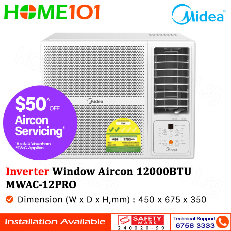 Midea Inverter Window AirCon with Remote 12000BTU MWAC-12PRO