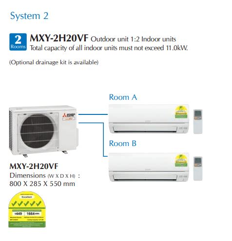 Mitsubishi StarMex Multi-Split AirCon MXY-2H20VF/MSXY-FP10VG + FP13VG - CLIMATE VOUCHER ELIGIBLE