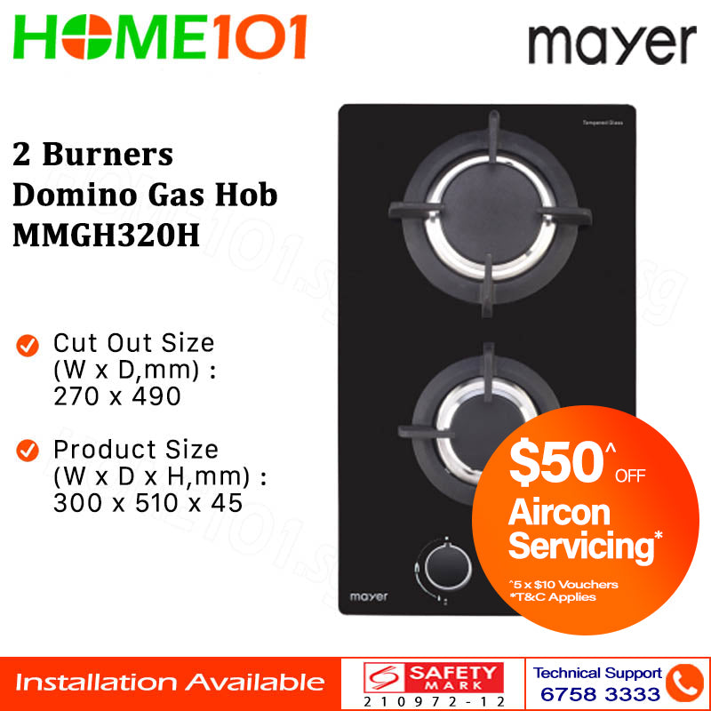 Mayer Domino Gas Hob 2 Burners MMGH320H - LPG / PUB