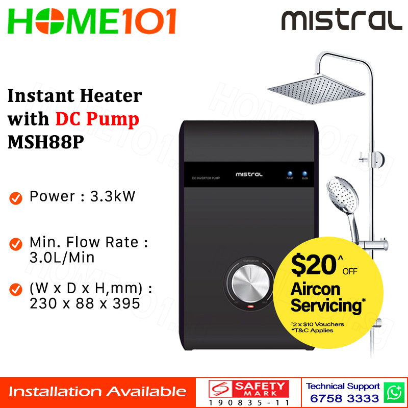 Mistral Electric Instant Water Heater with DC Pump MSH88P