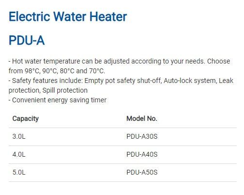 Tiger Electric Kettle 3.0 - 5.0L PDU-A30S I PDU-A40S I PDU-A50S