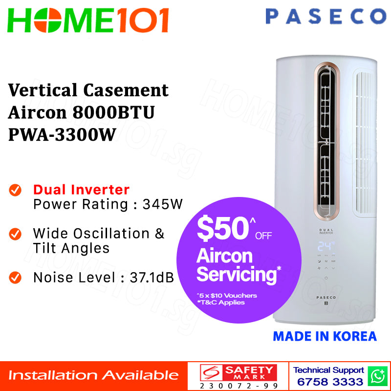Paseco Vertical Casement Aircon 8000BTU PWA-3300W