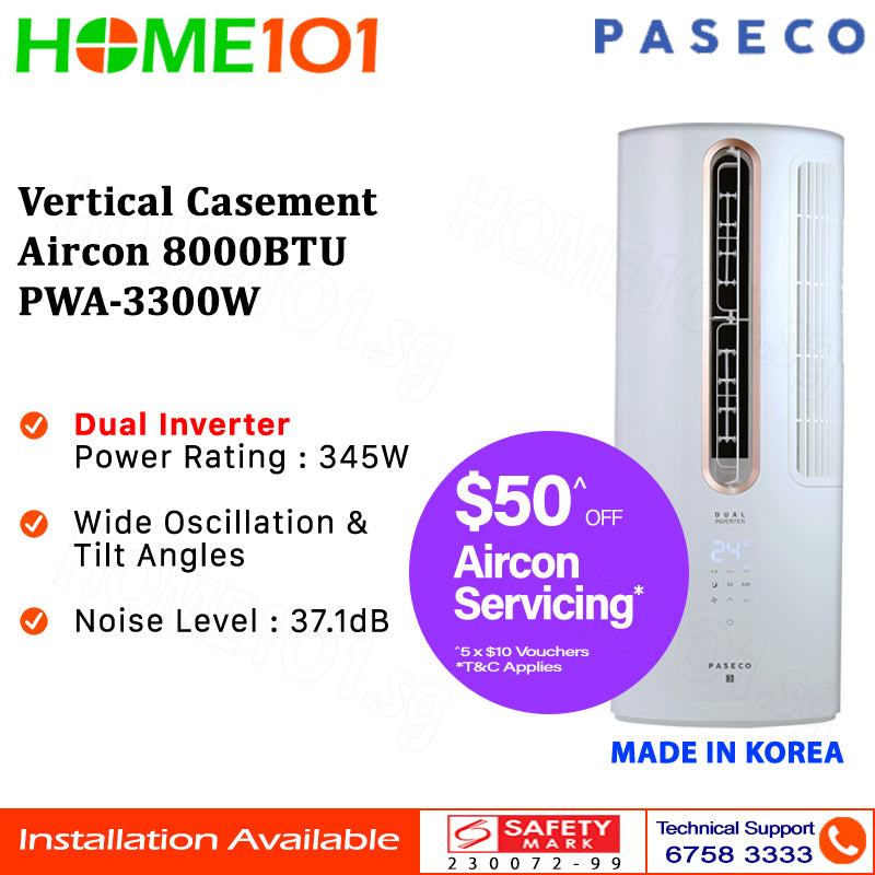 Paseco Vertical Casement Aircon 8000BTU PWA-3300W