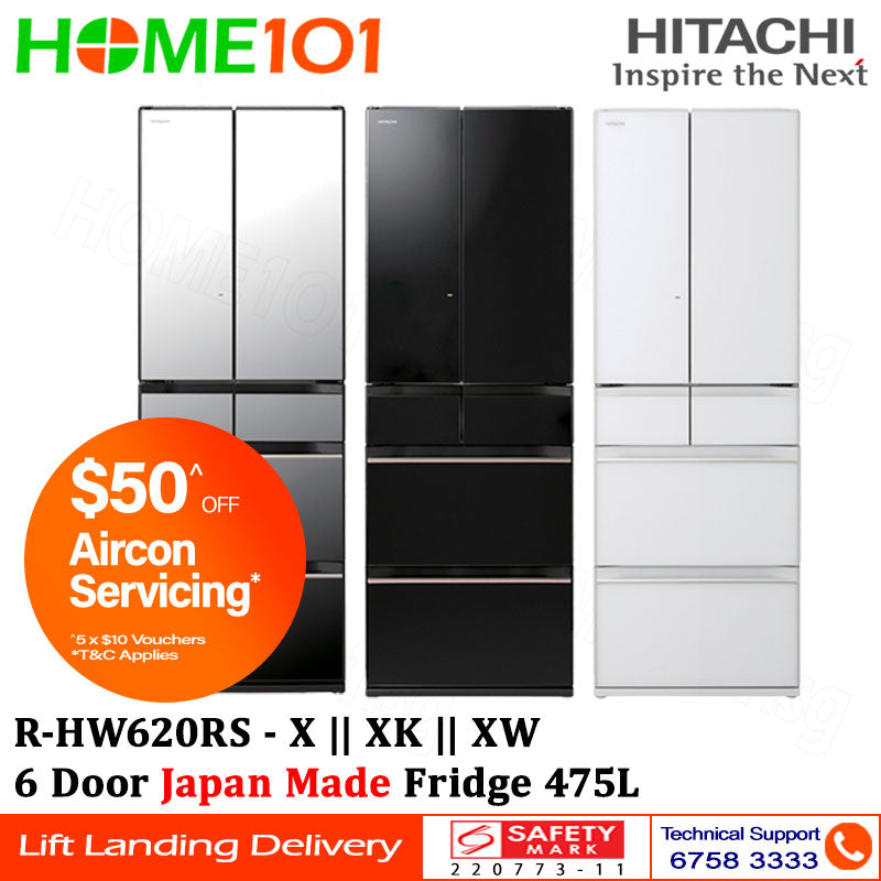 Hitachi 6 Door Japan Made Fridge 475L R-HW620RS